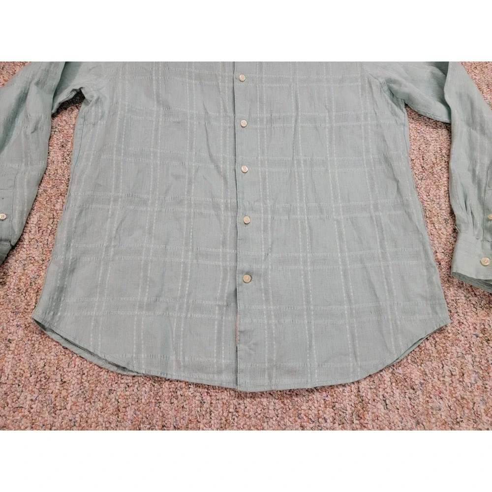 Tommy Bahama Shirt Mens Large Blue Linen Button Up Hawaiian Aloha Camp‎ Tropical